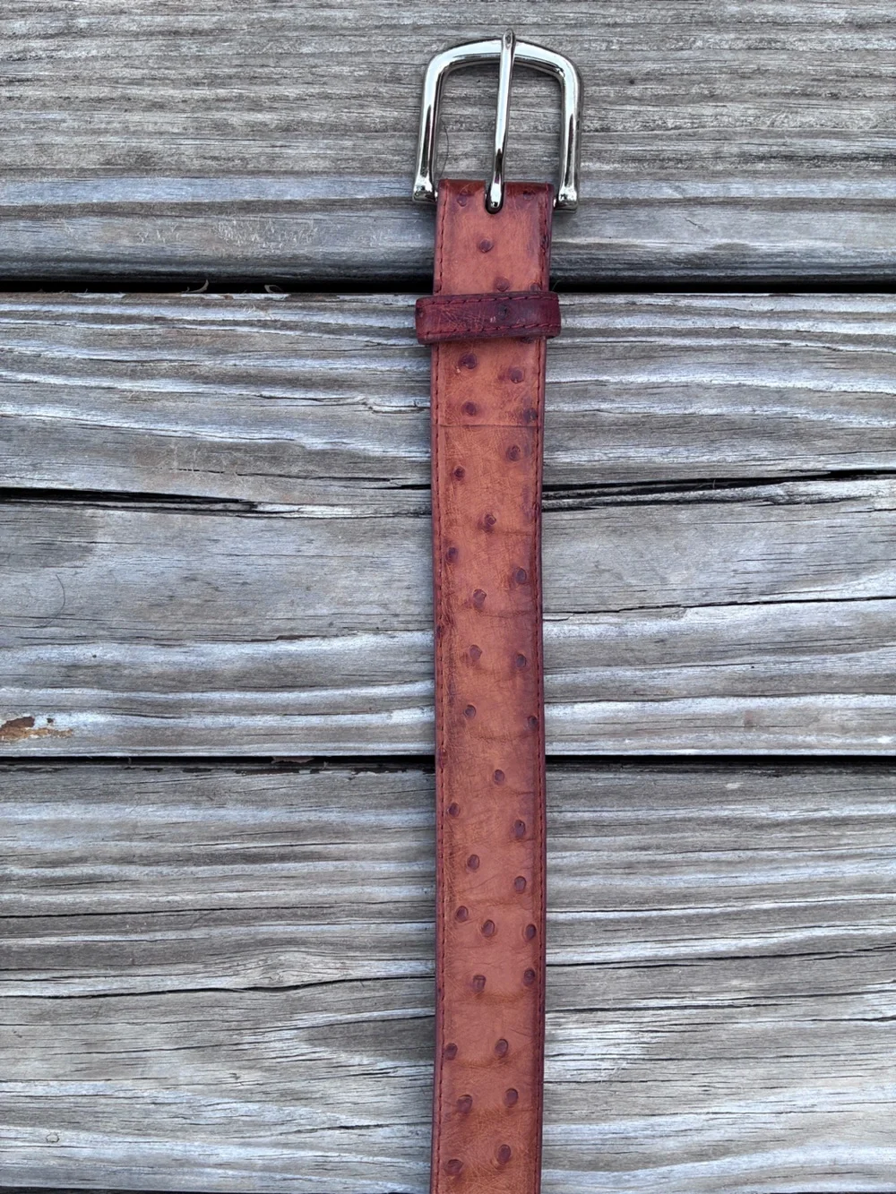 Tecovas Brown Ostrich-Textured Leather Belt with Silver Buckle